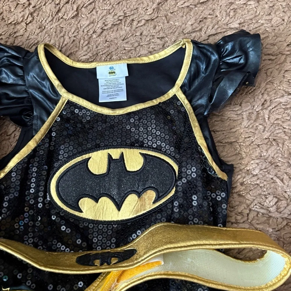 Batgirl Batman Dress Costume W/ Cape Medium Sequin Black Gold Halloween Super